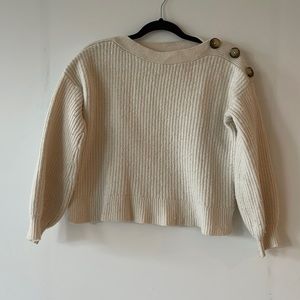 Madewell merino wool blend boat neck button white sweater